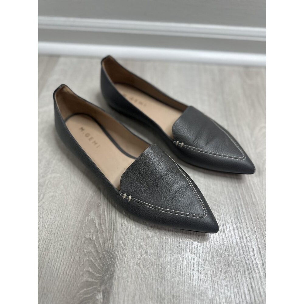 M Gemi Stellato Pointed Flats Size EU 41/US 10 Gray Leather Loafer Flats